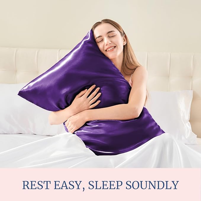 BEDELITE Satin Pillowcase for Hair and Skin, Super Soft Similar to Silk Pillow Cases 4 Pack with Envelope Closure, Cooling Pillowcases for Women Men (20"x26" Standard Size, Plum Purple)