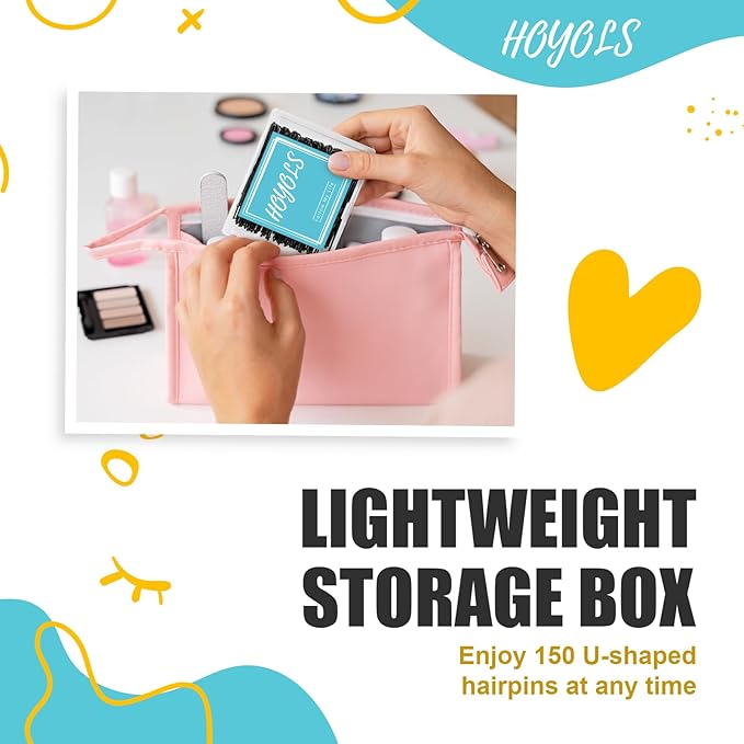 HOYOLS U Shaped Hair Bobby Pins Assorted Size, Secure Hold Metal Bun Clips Crimped Design with Ball Tips for Women Girls Updo Thin Thick Hair, 150 Count (Black)