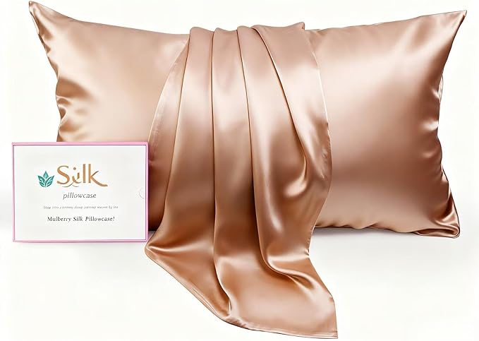 Luxury 6A Mulberry Silk Pillowcase & Silk Pillow Case for Hair & Skin – Anti-Wrinkle, Hidden Zipper – Best Beauty Sleep Solution for Women (Beige, Queen)