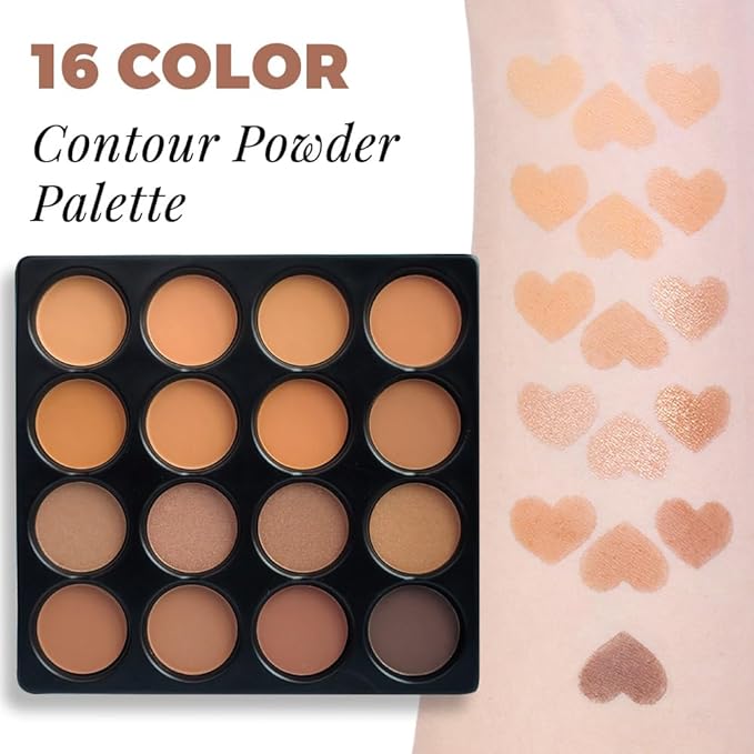 Professional Light Medium Brown Contour Highlight Palette,Multiple Full Coverage Makeup Palet for Correcting, Easy Blending, Long-lasting formula, Sculpt & Highlighting,Matte and Shimmer Finish, 16A
