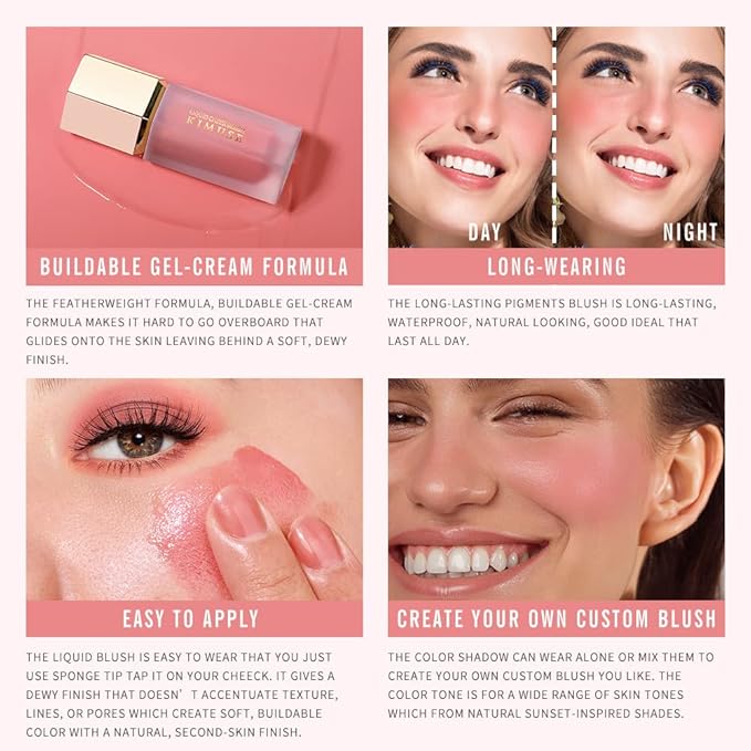 KIMUSE Soft Cream Blush Makeup, Liquid Blush for Cheeks, Weightless, Long-Wearing, Smudge Proof, Natural-Looking, Dewy Finish