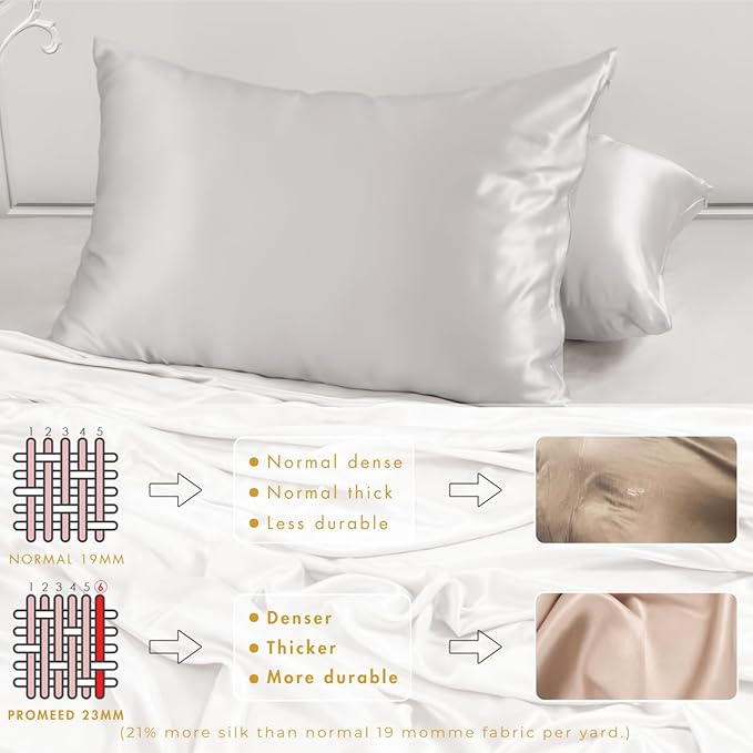 PROMEED 100% Mulberry Toddler Silk Pillowcase for Baby Hair and Skin, Premium Grade 6A+ 23 Momme Travel Silk Pillow Cases 13 x 18 with Free Laundry Bag (Toddler/Travel 13"x18", Light Grey)