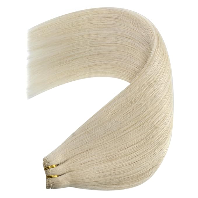 YoungSee Human Hair Weft Extensions Blonde Sew in Hair Extensions Real Human Hair Platinum Blonde Soft and Silky Double Weft Human Hair Extensions 24Inch 100G