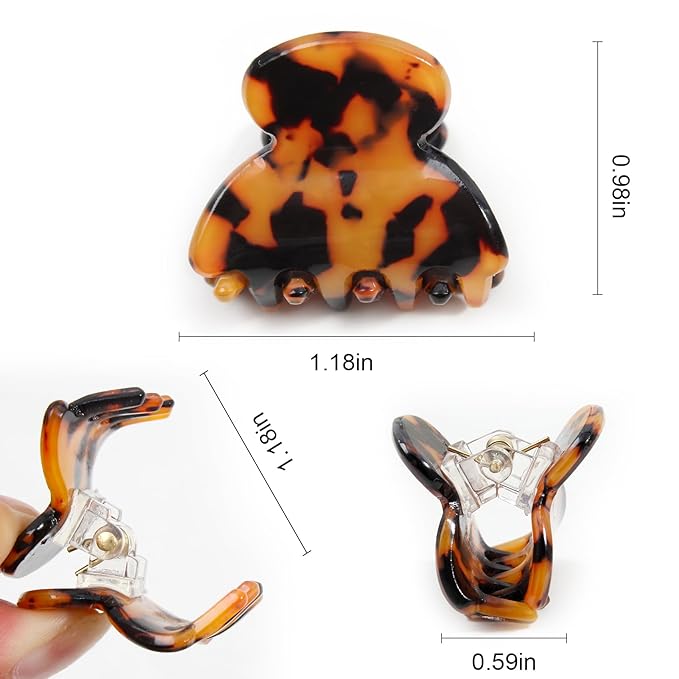 10 Pack 1.18 Inch Small Hair Claw Clips for Women Girls - Tortoise Shell & Leopard Print Acrylic Claw Clips French Barrettes Non-Slip Strong Hold for Thin/Thick Hair - Mini Hair Accessories
