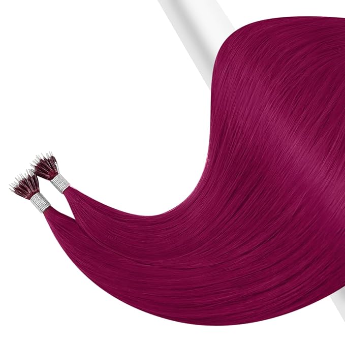 YoungSee Nano Ring Hair Extensions Magenta Nano Hair Extensions Human Hair 24 inch Long Hair Nano-Link Hair Extension Real Hair Burgundy Remy Pre Linded Nanobead Hair-Extensions for Pop 25s 25g