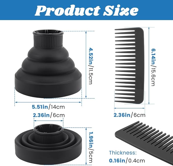 Universal Foldable Hair Dryer Diffuser, Travel Hair Dryer Diffuser Attachment with Comb, Portable Hairs Diffusers Blow Dryers Attachment for Natural Thick Hairs(Color:Black)