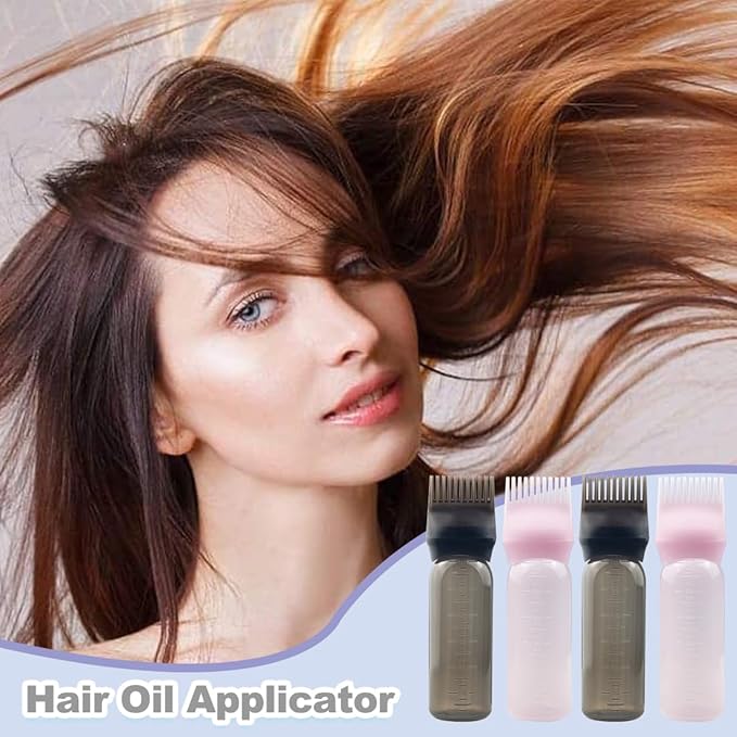 4-Pack Root Comb Applicator Bottles - 6oz (2 Pink + 2 Black) for Hair Dye, Shampoos & Salons