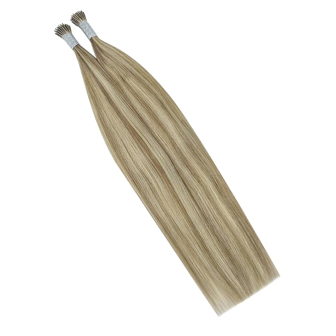 YoungSee Itip Hair Extensions Brown Highlight 20In Human Hair I Tip Extensions Light Brown Highlight Blonde Cold Fusion Hair Extension 50s 50g I-Tip Hair Extension Easy to Blend with Natural Hair