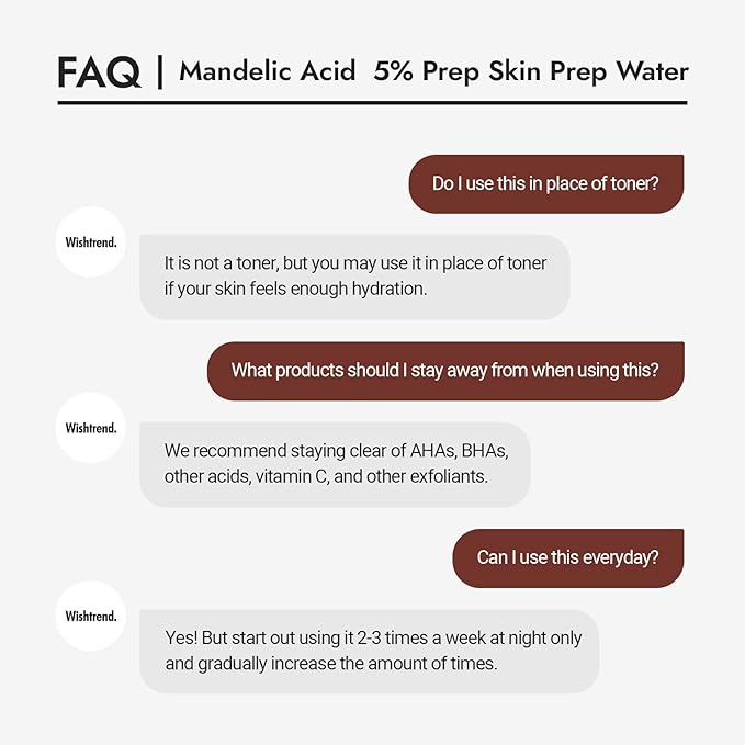 BY WISHTREND Mandelic Acid 5% Skin prep Water, Gentle Skin Renewal, Korean Exfoliator, Aha Bha Toner, for Sensitive Skin, Helping clogged pores, Glow up (4.1 Fl Oz (Pack of 1))
