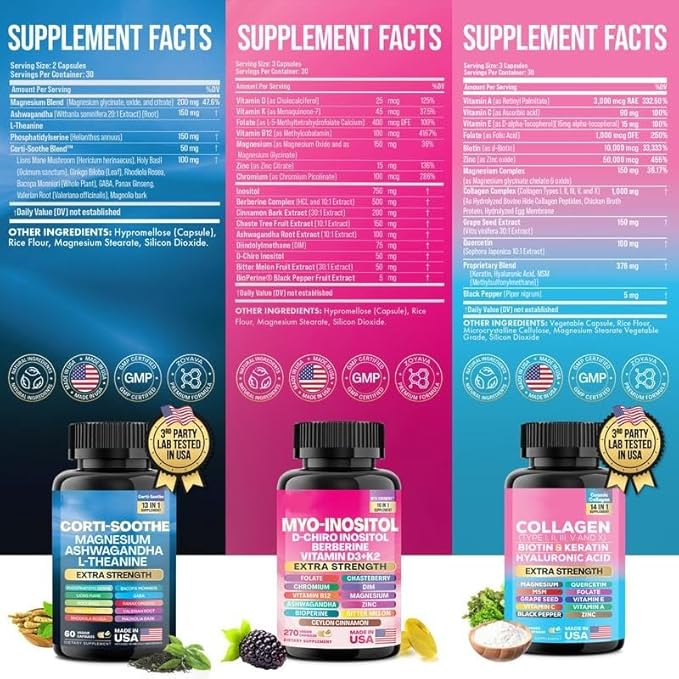 ALongDeng She Shines Set - Ultimate Women's All-in-One Supplement with Corti-Soothe, Myo-Inositol, Collagen & Extra Strength Ingredients
