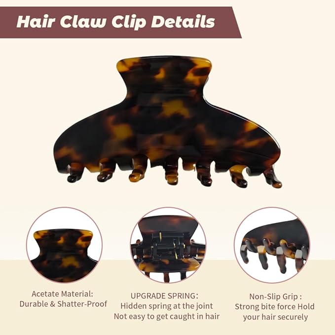 French Hair Claw Clips for Women Grils,4 Inch Strong Hold No Slip Grip Accessories Acetate Material,Not Easily Damaged,Thick or Thin Hair (Tortoiseshell)