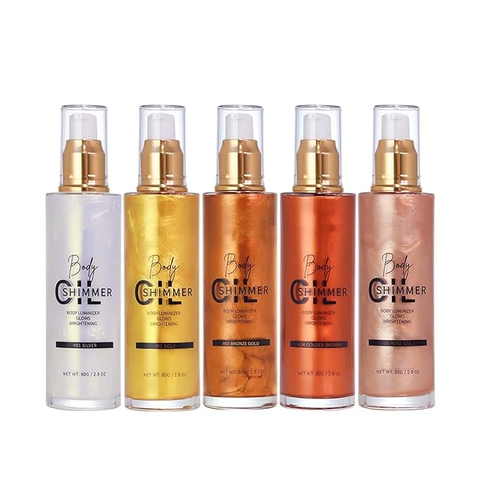 Shimmer Body Luminizer 5 Color Waterproof Smooth Face Body Glow Illuminator Non-sticky Liquid Body Highlight Illuminator for Face & Body & Leg (80 ML, 02 Gold)