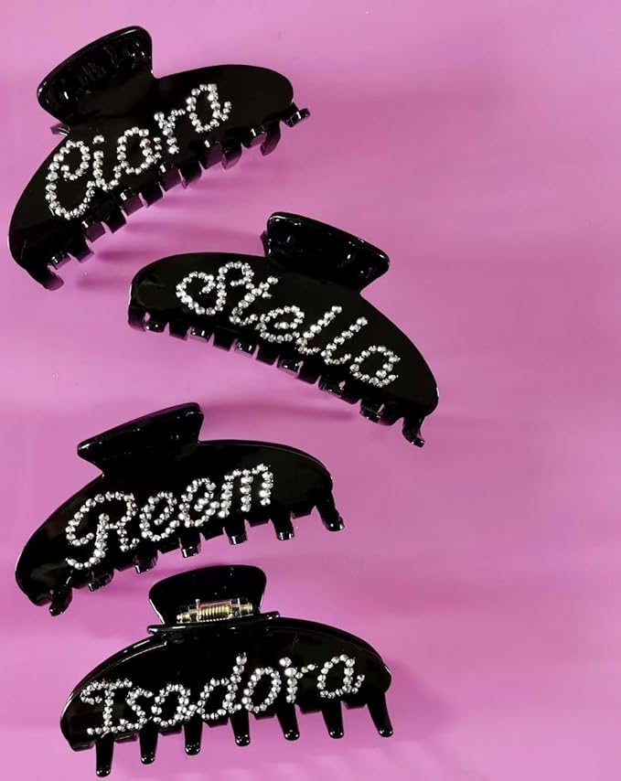 Personalized Name Hair Claw, Bridal Rhinestone Claw Clips (Black)