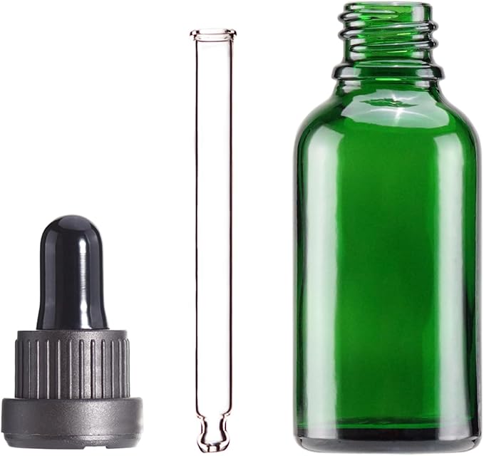YIZHAO Green Glass Dropper Bottle 1oz, Tincture Bottles with Glass Dropper, for Essential Oils, Aromatherapy, Cosmetic, Laboratory, Pharmacy, Liquids, Travel –12 Pcs