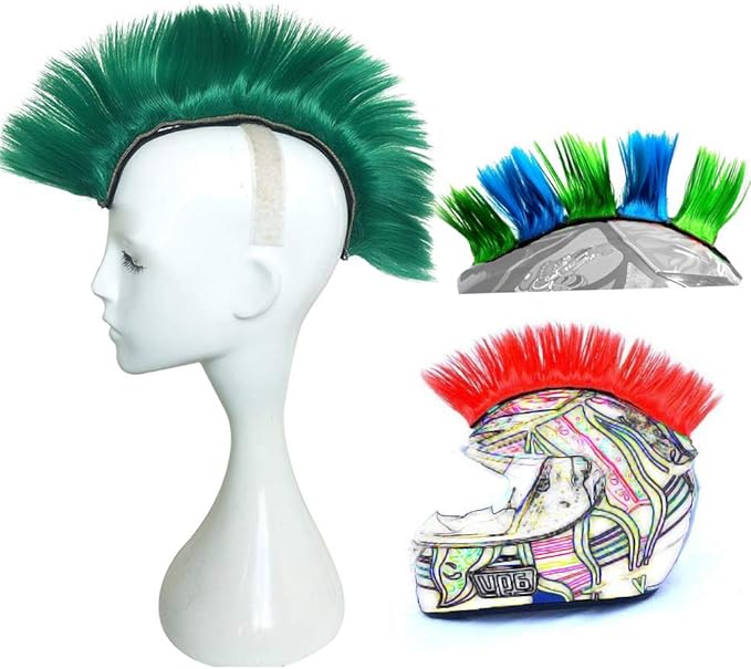 Helmet Mohawk Wig Adhesive Mohawk for Motorcycle Bicycle Ski Snowboard Helmet Hair Patches Skinhead Costumes Wig Cosplay Wig (Helmet not Included)