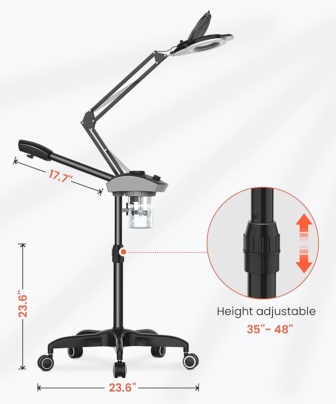 TASALON Professional Facial Steamer with 5X Magnifying Lamp, 2-in-1 Esthetician Steamer on Wheels with Ozone and Hot Mist, Ionic Facial Steamer for Facial Deep Cleaning and Moisturize