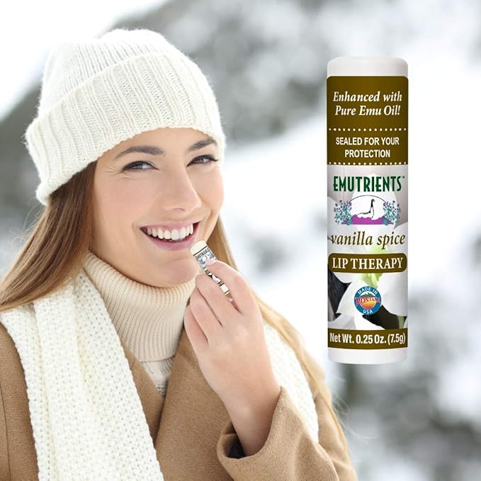 Montana Emu Ranch - Lip Therapy Lip Balm - 0.25 Ounce - Vanilla Spice Flavor - 3 Pack - Made with Pure Emu Oil