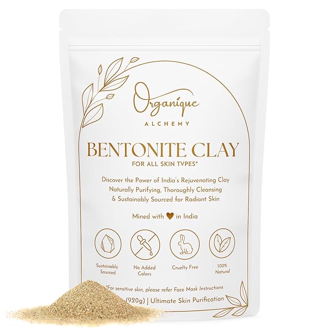 Bentonite Clay Powder For Face, Body & Hair, Deep Pore Cleansing & Detox, Indian Healing Calcium & Sodium Clay, For Masks & Bath 32 oz (920g)