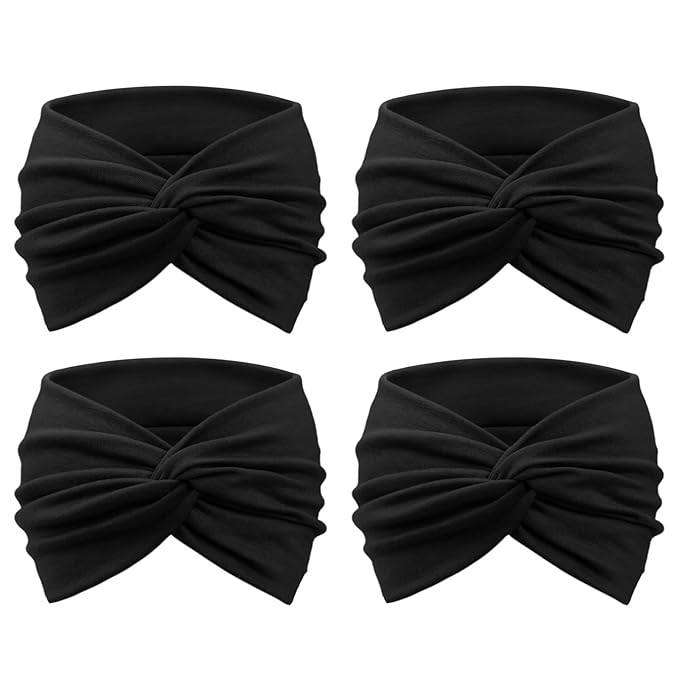 DRESHOW 4 Pack Turban Headbands for Women Wide Vintage Head Wraps Knotted Cute Hair Band Accessories