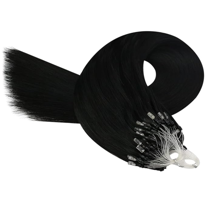 YoungSee Micro Bead Hair Extensions Real Human Hair Black Microlink Hair Extensions Human Hair Jet Black Beaded Hair Extension 24 Inch Micro Hair Extension Remy Hair Natural for Long Hair 50s 50g