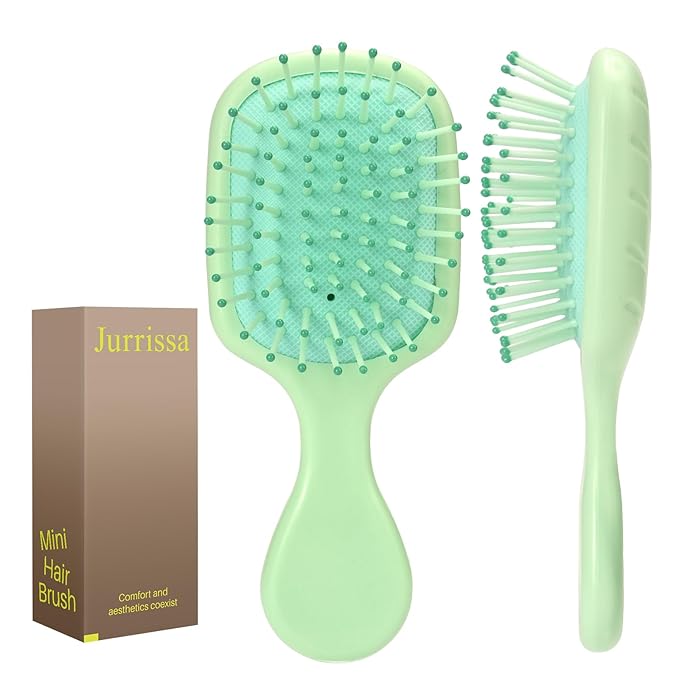 Mini Hair Bursh for Women Men and Kids, Protable Travel Size Hair Brush for Pockets Purses, Mini Detangler Brushes for All Hair Types, Small Paddle Brush for Detangling(Green)