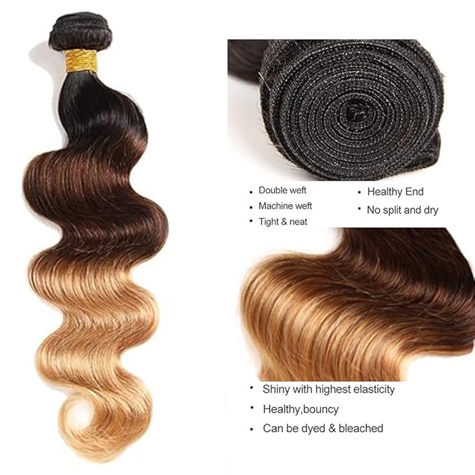 4/27 Body Wave Bundles Human Hair Ombre Blonde Bundle 24 26 28 Inch 3 Tone Brown and Blonde Body Wave Bundles Niegmeag Virgin Soft and Silky Remy Hair Extensions 300g