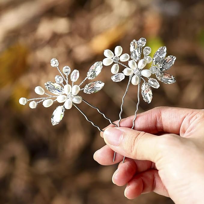 JAKAWIN Pearl Bride Wedding Hair Pins Silver Bridal Hair Piece Accessories Decorative Hair Clips for Women HP065 (Silver)