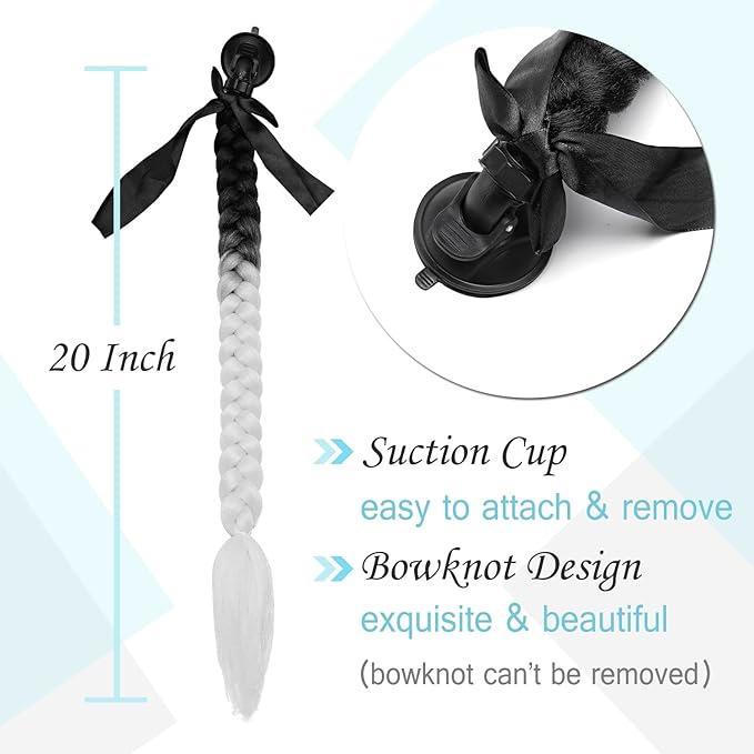SEGO 1PCS/2PCS Helmet Pigtail Braids with Detachable Suction Cup Bowknot Ponytail Hair Many Colors (Helmet not Included)
