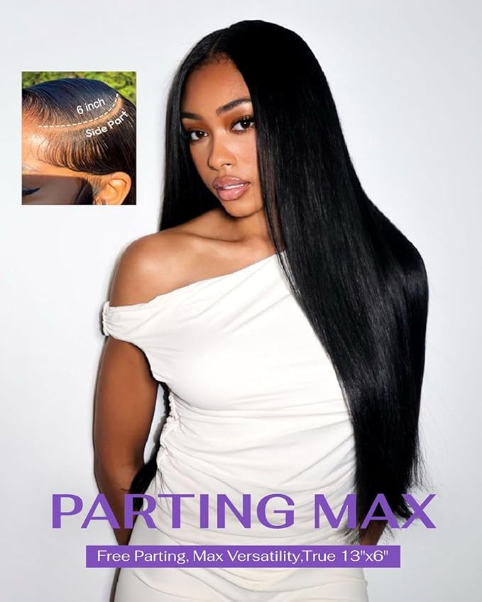 SKINLIKE Real HD Lace Wig 13x6 Full Frontal HD Lace Front Wigs Human Hair Pre Plucked Bleached Knots 180% Density 0.10mm Ultra-thin Invisible Lace Straight Human Hair Wigs For Women 24 Inch