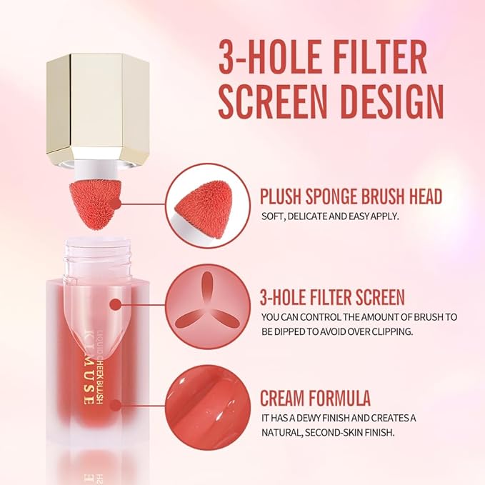 KIMUSE Soft Cream Blush Makeup, Liquid Blush for Cheeks, Weightless, Long-Wearing, Smudge Proof, Natural-Looking, Dewy Finish