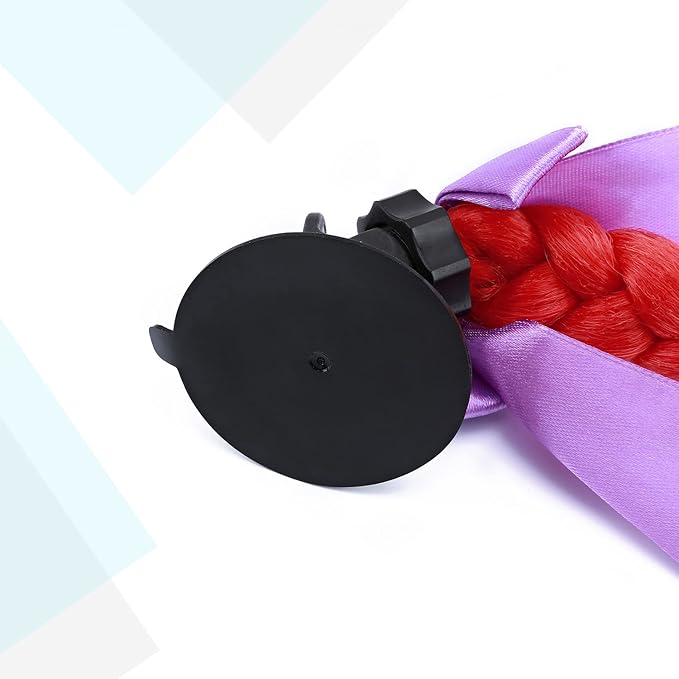 SEGO 1PCS/2PCS Helmet Pigtail Braids with Detachable Suction Cup Bowknot Ponytail Hair Many Colors (Helmet not Included)