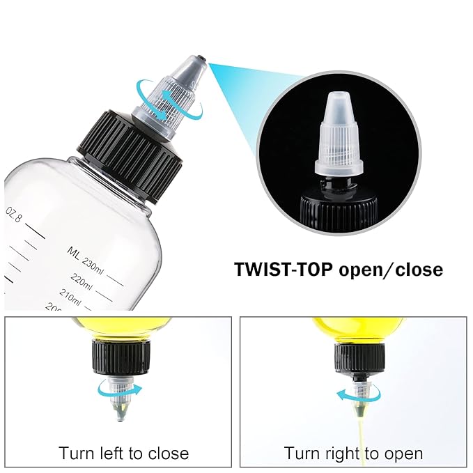 Cosywell Applicator Bottle for Hair Dye 8.5oz 3 Pack With Graduated Scale, Twist-On Top Tip Cap, Empty Plastic Color Oil Squeeze Bottles