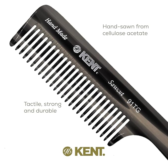 Kent 91T Black Graphite Wide Tooth Detangler Hair Comb for Curly and Wavy Hair - for Women and Men, Large Handle Shower Comb for Effective Detangling for Wet Hair, Handmade Polished