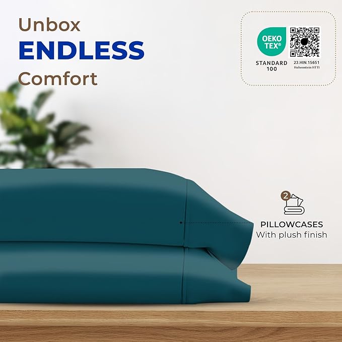 THREAD SPREAD 100% Egyptian Cotton Pillow Cases King - 1000 Thread Count Pillow Cases King Size Set of 2, Soft Cooling & Breathable Extra Long Staple Sateen Weave Cotton Pillow Covers for Bed - Teal