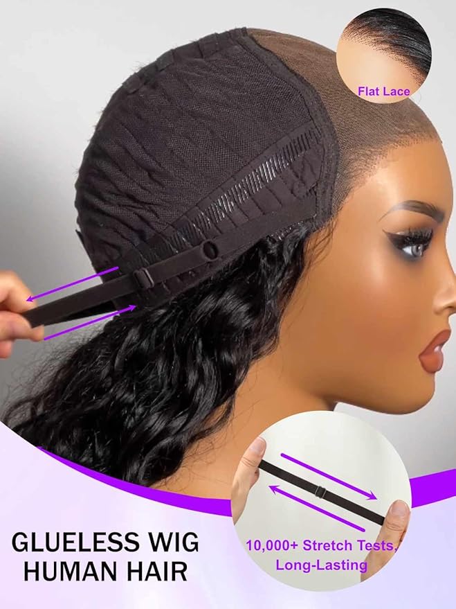 YIROO No Slip 7x5 Bye Bye Knots Yaki Straight Lace Front Glueless Drawstring Wig Human Hair with Deep Stretch Cap Fits All Head Sizes,Pre-Plucked Pre-Cut Wear and Go Wig for Women 150% Density 16Inch