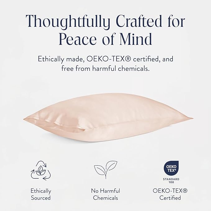 Brooklinen Mulberry Silk Pillowcase – 100% Pure Silk Pillow Case, Soft & Durable, Anti-Friction Comfort, Hight Quality Smooth Texture – Machine Washable & Breathable – Standard Size (Blush)