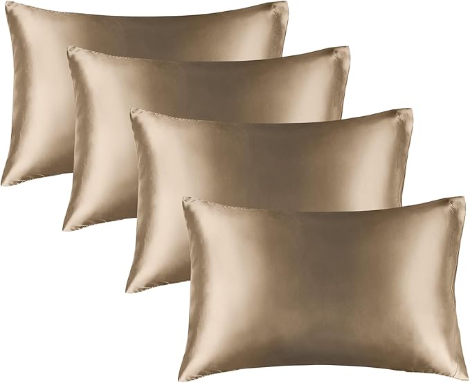 BEDELITE Satin Pillowcase for Hair and Skin, Super Soft Similar to Silk Pillow Cases 4 Pack with Envelope Closure, Cooling Pillowcases for Women Men (20"x40" King Size, Tawny Brown)