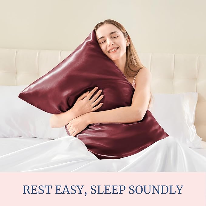 BEDELITE Satin Pillowcase for Hair and Skin, Super Soft Similar to Silk Pillow Cases 4 Pack with Envelope Closure, Cooling Pillowcases for Women Men (20"x36" King Size, Burgundy)