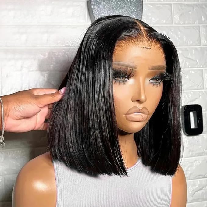 Bob Wig Human Hair Real 100% Human Hair 180% Density Wigs for Black Women 5x1 Bob Lace Closure Wigs Human Hair Natrural Black 12 Inch