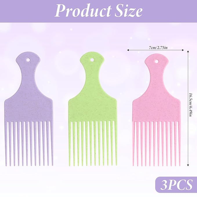Hair Picks for Women, 3 Pcs Hair Pick Comb Plastic Wide Tooth Afro Picks for Women Curly Detangling Hairstyling Tools (Macaron Color)