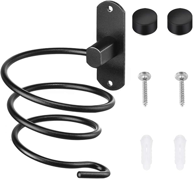 hicorfe Bathroom Hair Dryer Holder Hair Care Tools Holder Wall Mount (Black)