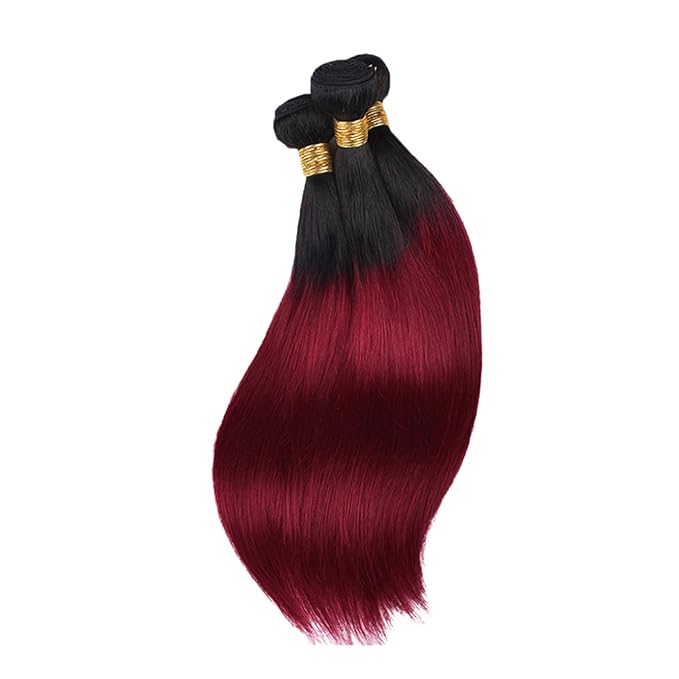 Ombre Human Hair Bundles 1B99J Straight Bundle Niegmeag Brazilian Virgin Remy Hair 3 Bundles 26 28 30 Inch 2 Tone Black and Burgundy Straight Bundle 150g