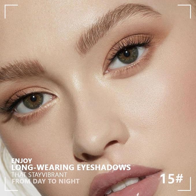 Powder Eyeshadow Quad, Beige Nude Taupe Brown Matte Eye Shadow Palette Makeup, Neutral Vegan Shimmer Quads Eye Shadow Palette for Older Women Pigmented Waterproof, paleta de sombras de ojos, 15