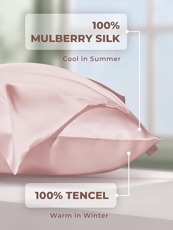 Mulberry Silk Pillowcase for Hair and Skin, SGMSILK 22 Momme Natural Silk Pillow Cases with Zipper, 6A Soft and Smooth Single Sided Pure Silk Pillow Cover (Coral Pink, King 20"x36")