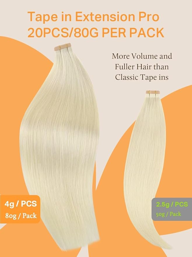 DOORES Hair Extensions Tape in Real Human Hair, Platinum Blonde 80g 18 Inch 20pcs Thick Real Human Remy Tape in Extensions Seamless Straight Thick Ends Remy Natural for Women
