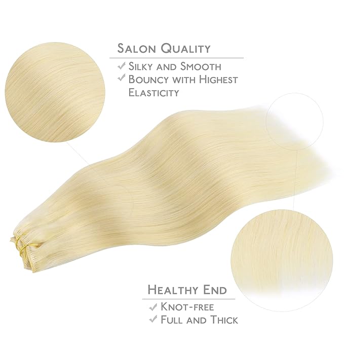 WENNALIFE Clip in Hair Extensions Real Human Hair, 24 Inch 120g 7pcs Human Hair Extensions Clip In Human Hair, Bleach Blonde Hair Extensions Clip In Real Hair Coloured Remy Human Hair Extensions