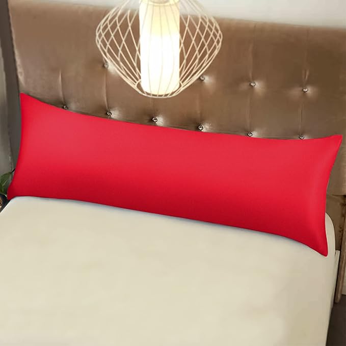 NTBAY Zippered Satin Body Pillow Pillowcase, Silky Slip Cooling Body Pillow Cover, Long Side Hidden Zipper, 20 x 54 Inches, Red