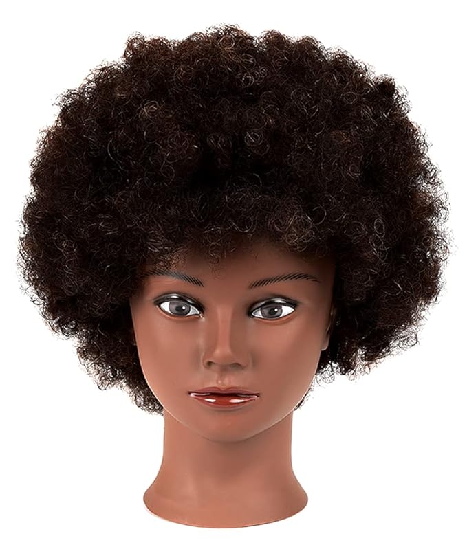 African Mannequin Head with 100% Human Hair Mannequin Head Curly Cosmetology Manican Mannequins Heads with Stand for Display Practice Braiding Styling Training Head Hair Styling