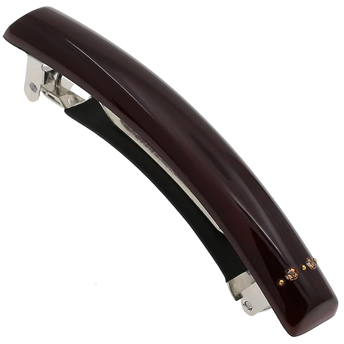 Camila Paris CP3457 French Hair Barrette Clip for Girls Brown, Rubberized Metal Clasp Strong Hold Grip Hair Clips for Women, No Slip Durable and Styling Girls Hair Accessories, Made in France