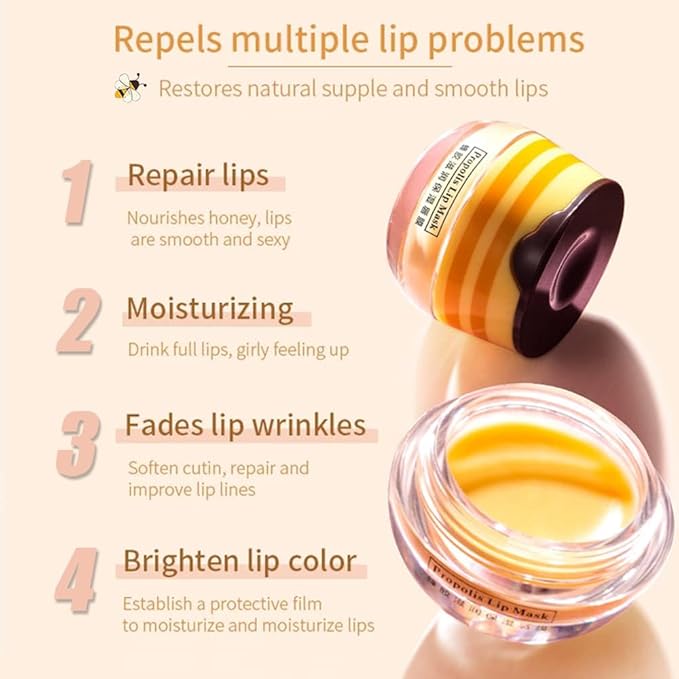 2PCS Bee Lip Balm Honey Pot,Honey Lip Mask Propolis Moisturizing Lip Balm with Stick,Propolis Moisturizing Honey Lip Balm,Hydrating & Prevention Dry and Cracked Lip,Lip Care Skin Care Products